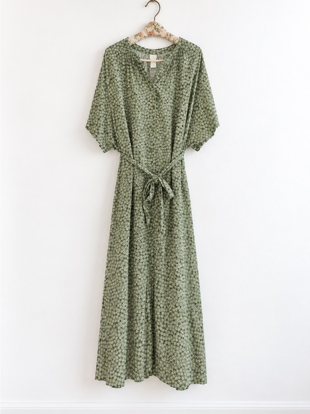 H&M Green Floral Tie-Waist Maxi Dress